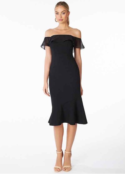 AZ Occasions Off the Shoulder Stretch Crepe Fit and Flare Midi Dress AZ Occasions Off the Shoulder Stretch Crepe Fit and Flare Midi Dress