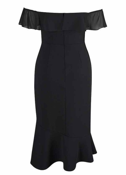 AZ Occasions Off the Shoulder Stretch Crepe Fit and Flare Midi Dress AZ Occasions Off the Shoulder Stretch Crepe Fit and Flare Midi Dress
