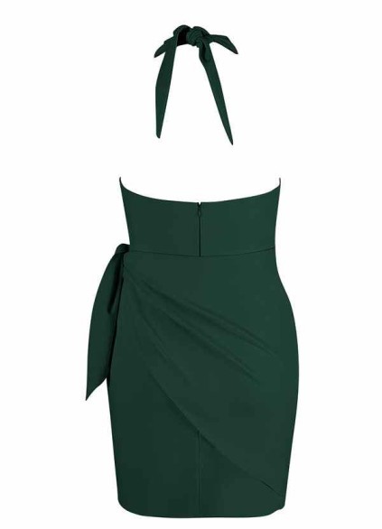 AZ Occasions Halter Stretch Crepe Dress with Mini Wrap Skirt AZ Occasions Halter Stretch Crepe Dress with Mini Wrap Skirt